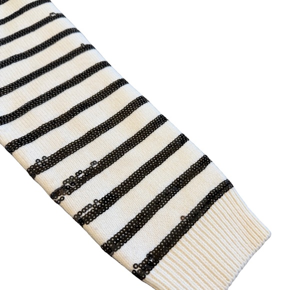 Maje Mystrip Sequined Striped Sweater Ecru Black Wool Blend Size 1 Small Women's - Picture 6 of 15